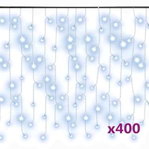 vidaXL LED-valguskardin, 10 m, 400 LEDi, k&uuml;lm valge, 8 funktsiooni