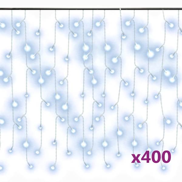 vidaXL LED-valguskardin, 10 m, 400 LEDi, k&uuml;lm valge, 8 funktsiooni