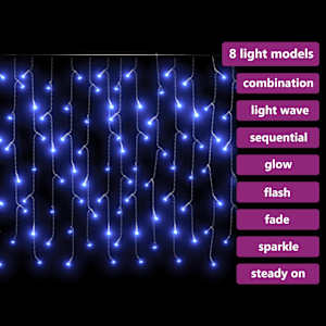 LED světelný závěs s rampouchy 10 m 400 LED modrý 8 funkcí - obrázek 8