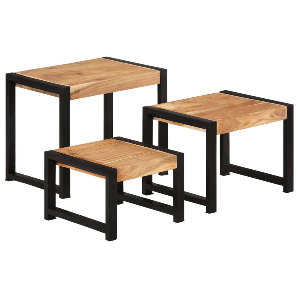 

vidaXL Nesting Tables 3 pcs Solid Acacia Wood with Sheesham Finish