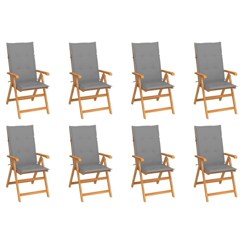 Polohovací zahradní židle s poduškami 8 ks masivní teak