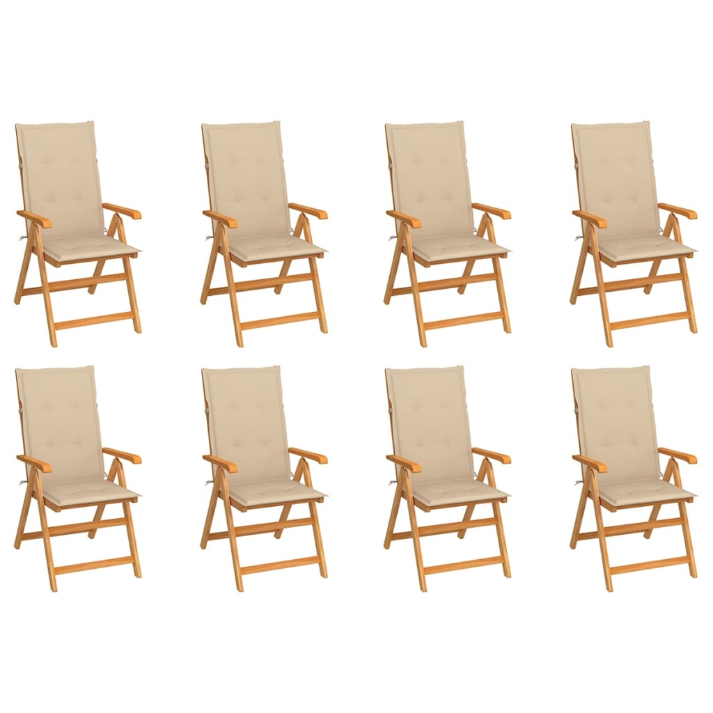 vidaXL Polohovací zahradní židle s poduškami 8 ks masivní teak