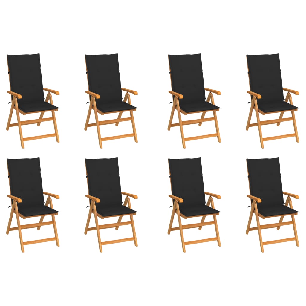 vidaXL Reclining Garden Chairs with Cushions 8 pcs Solid Teak Wood