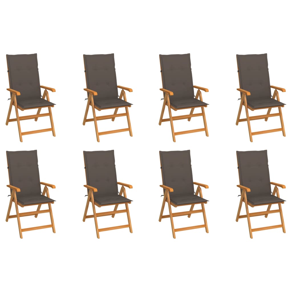 vidaXL Verstellbare Gartenstühle mit Auflagen 8 Stk. Massivholz Teak