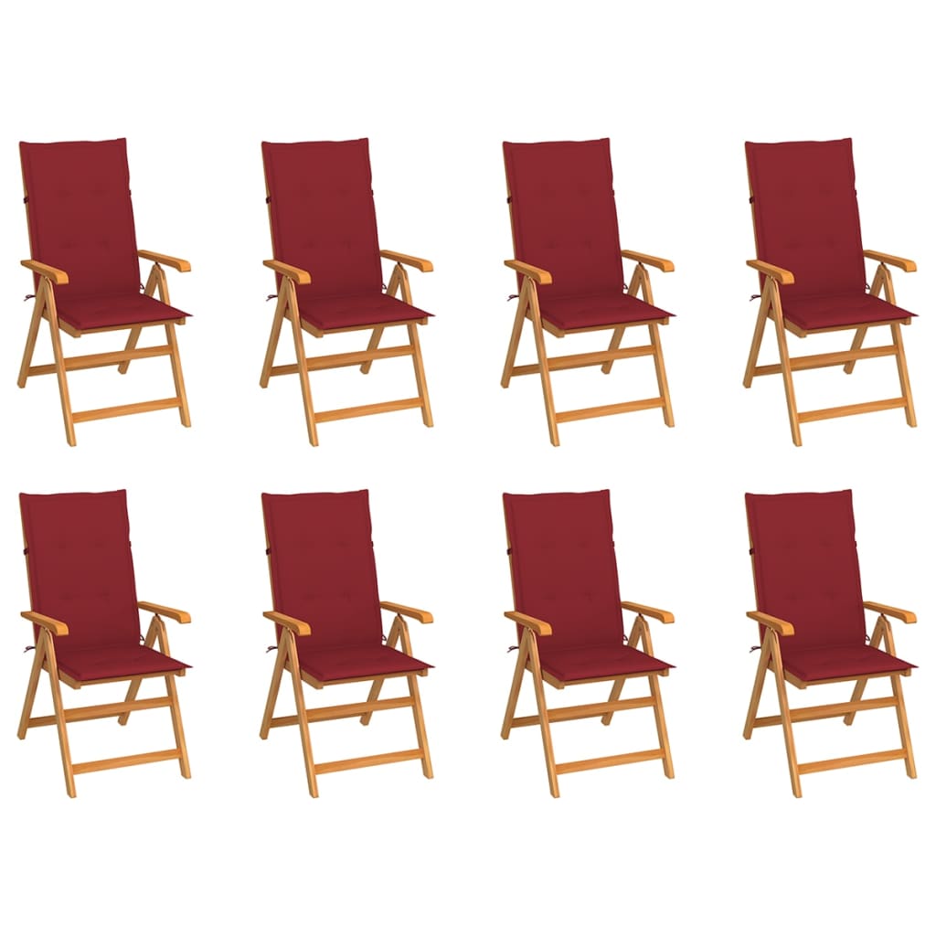 8 db dönthető tömör tíkfa kerti szék párnákkal 