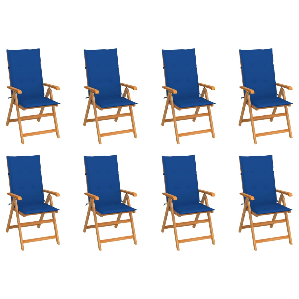 8 db dönthető tömör tíkfa kerti szék párnákkal 