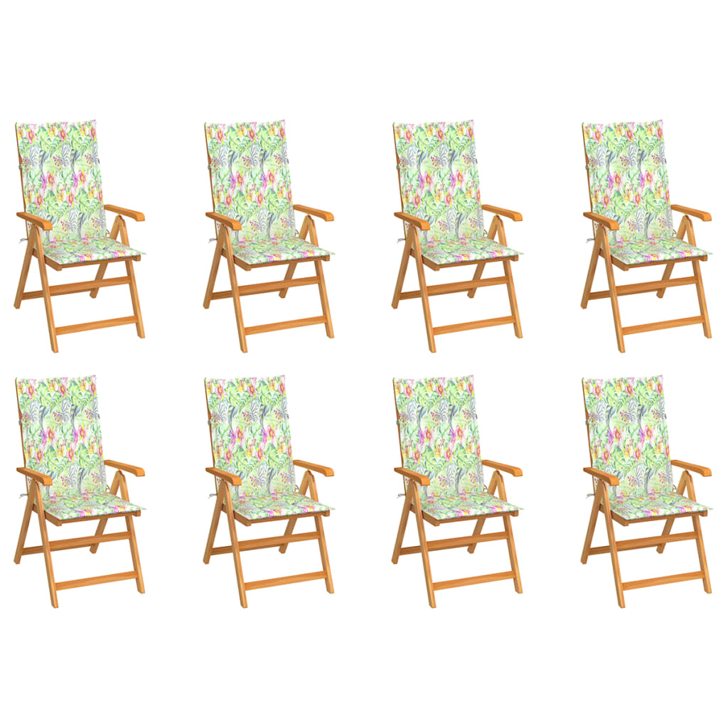 Chaises inclinables de jardin avec coussins 8 pcs Teck solide