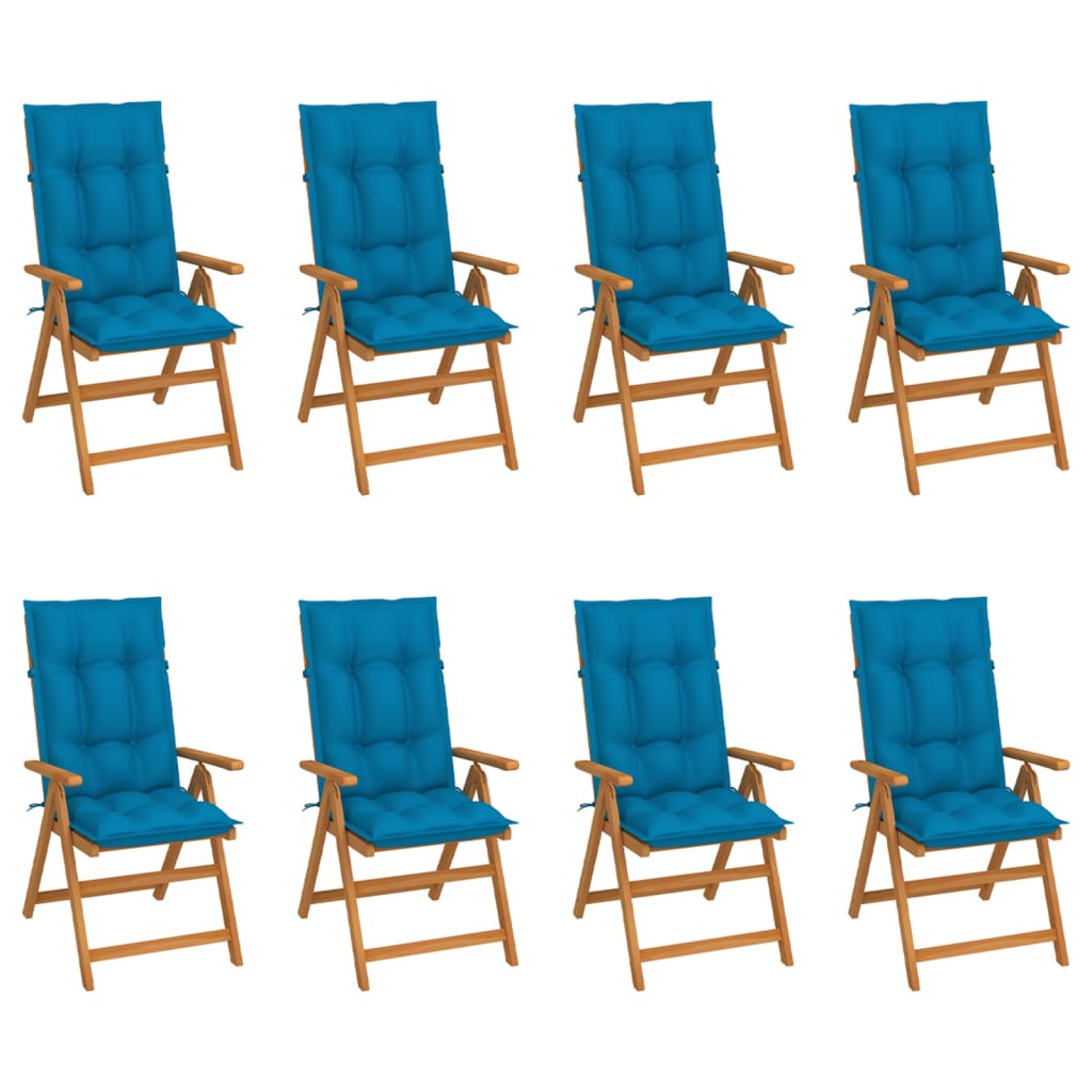 Chaises inclinables de jardin avec coussins 8 pcs Teck solide