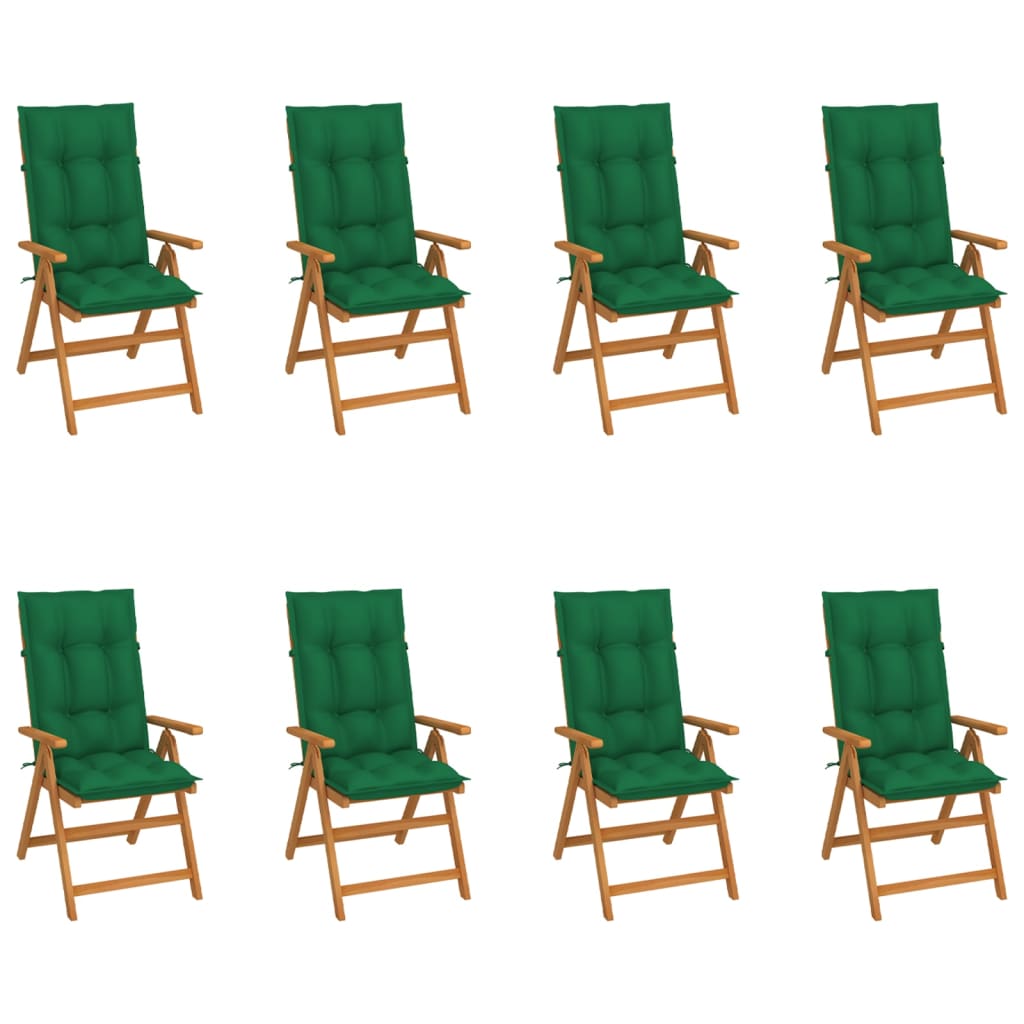Chaises inclinables de jardin avec coussins 8 pcs Teck solide