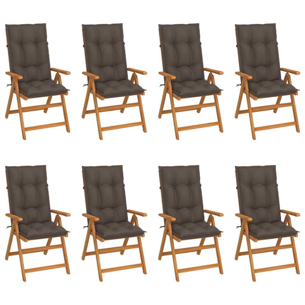 Chaises inclinables de jardin avec coussins 8 pcs Teck solide