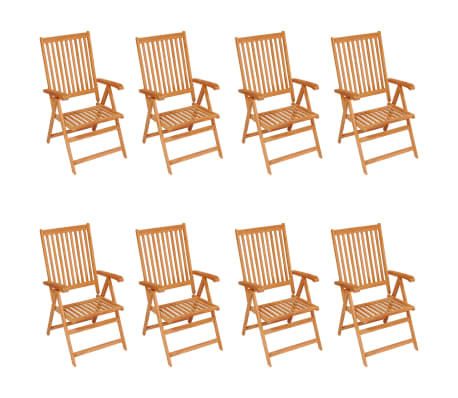 vidaXL Накланящи градински столове с възглавници 8 бр тик масив