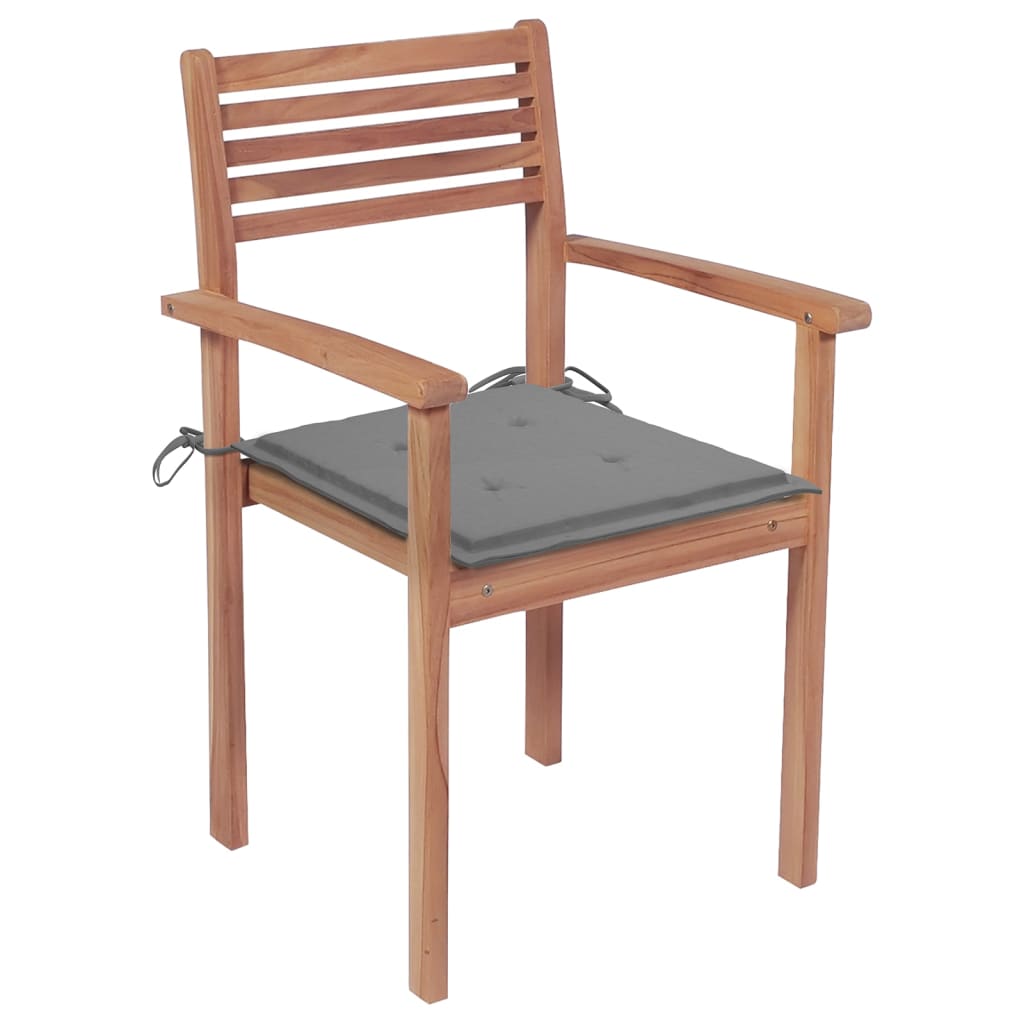 6 db rakásolható tömör tíkfa kerti szék párnákkal 