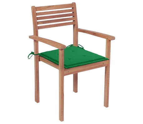 vidaXL Tuinstoelen stapelbaar 6 st met kussens massief teakhout