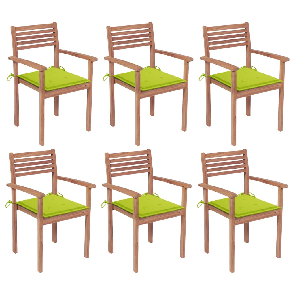 Chaises de jardin empilables avec coussins 6 pcs Teck solide