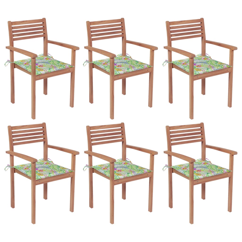 Stapelbare Gartenstühle mit Kissen 6 Stk. Massivholz Teak kaufen