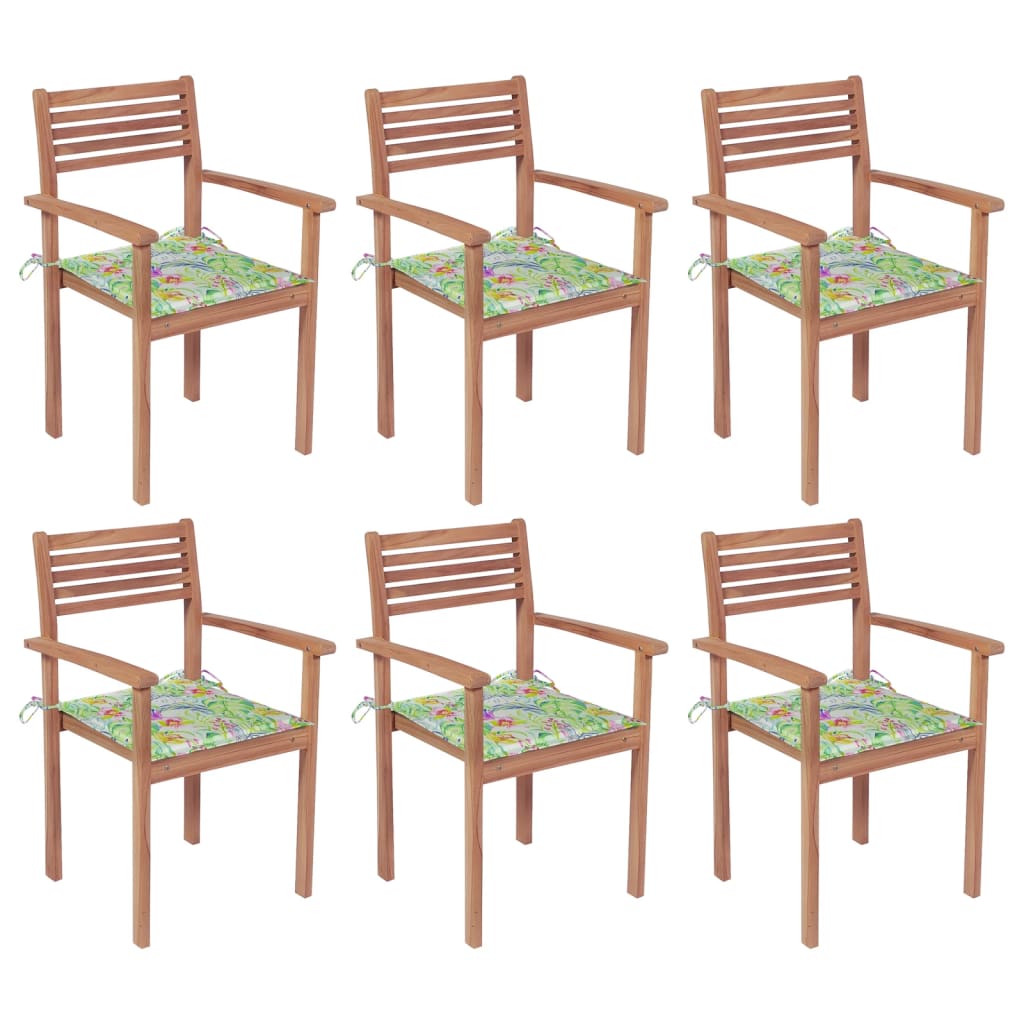 Chaises de jardin empilables avec coussins 6 pcs Teck solide