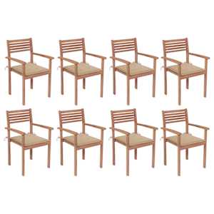 Stohovatelné zahradní židle s poduškami 8 ks masivní teak - obrázek 1