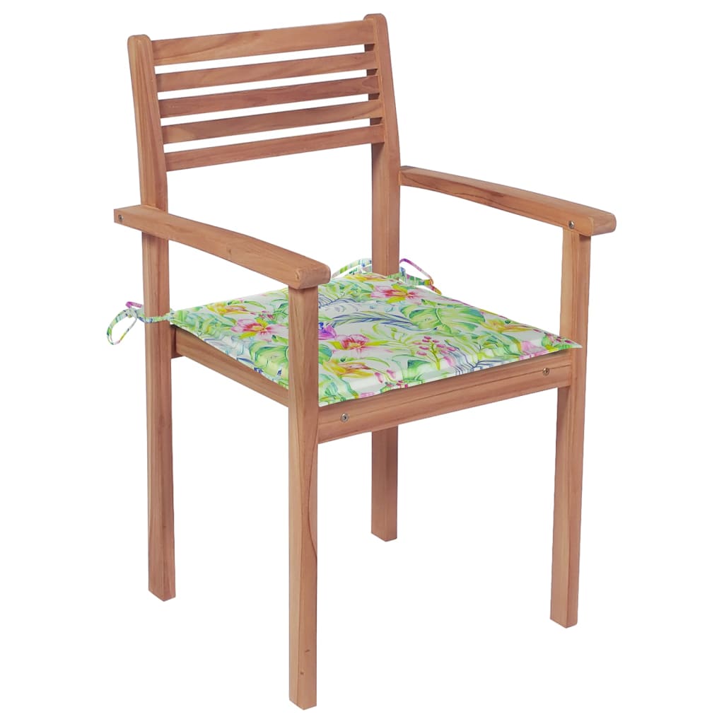 

vidaXL Tuinstoelen stapelbaar 8 st met kussens massief teakhout