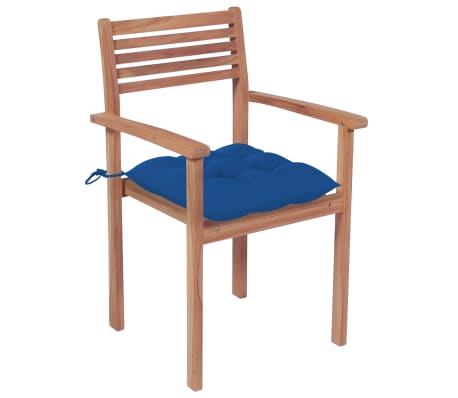 vidaXL Tuinstoelen stapelbaar 8 st met kussens massief teakhout