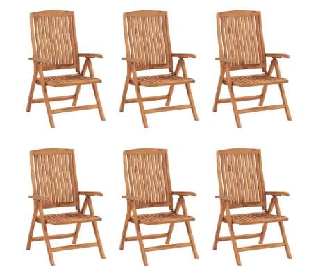 vidaXL Verstellbare Gartenstühle mit Auflagen 6 Stk. Massivholz Teak