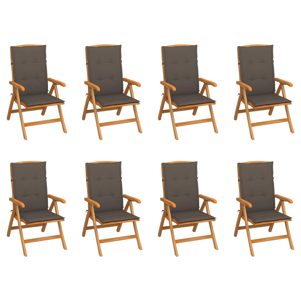 vidaXL Reclining Garden Chairs with Cushions 8 pcs Solid Teak Wood