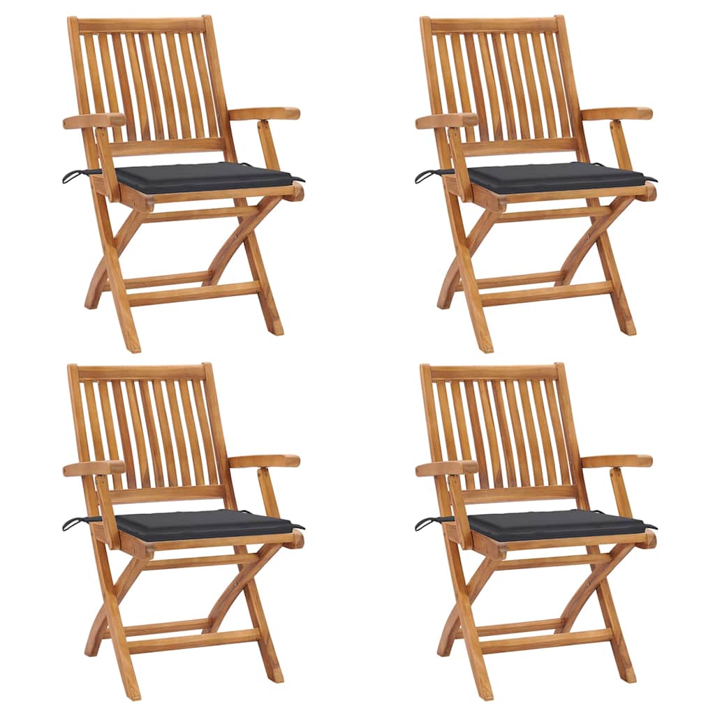 Chaises pliables de jardin avec coussins 4 pcs Teck solide