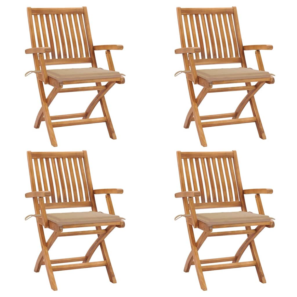 Chaises pliables de jardin avec coussins 4 pcs Teck solide