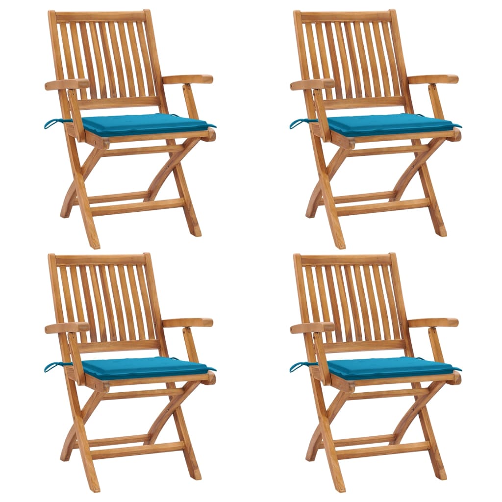 4 db összecsukható tömör tíkfa kerti szék párnákkal 