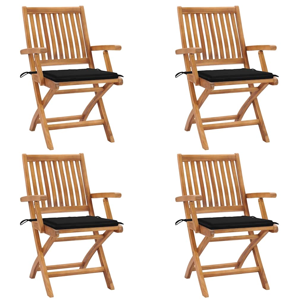 Chaises pliables de jardin avec coussins 4 pcs Teck solide