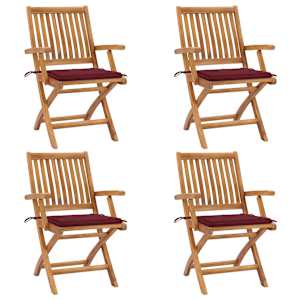 Zložljivi vrtni stoli z blazinami 4 kosi trdna tikovina