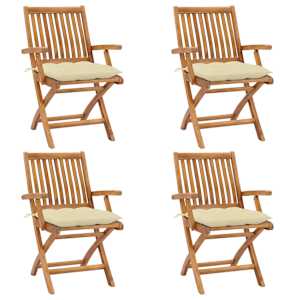 Zložljivi vrtni stoli z blazinami 4 kosi trdna tikovina