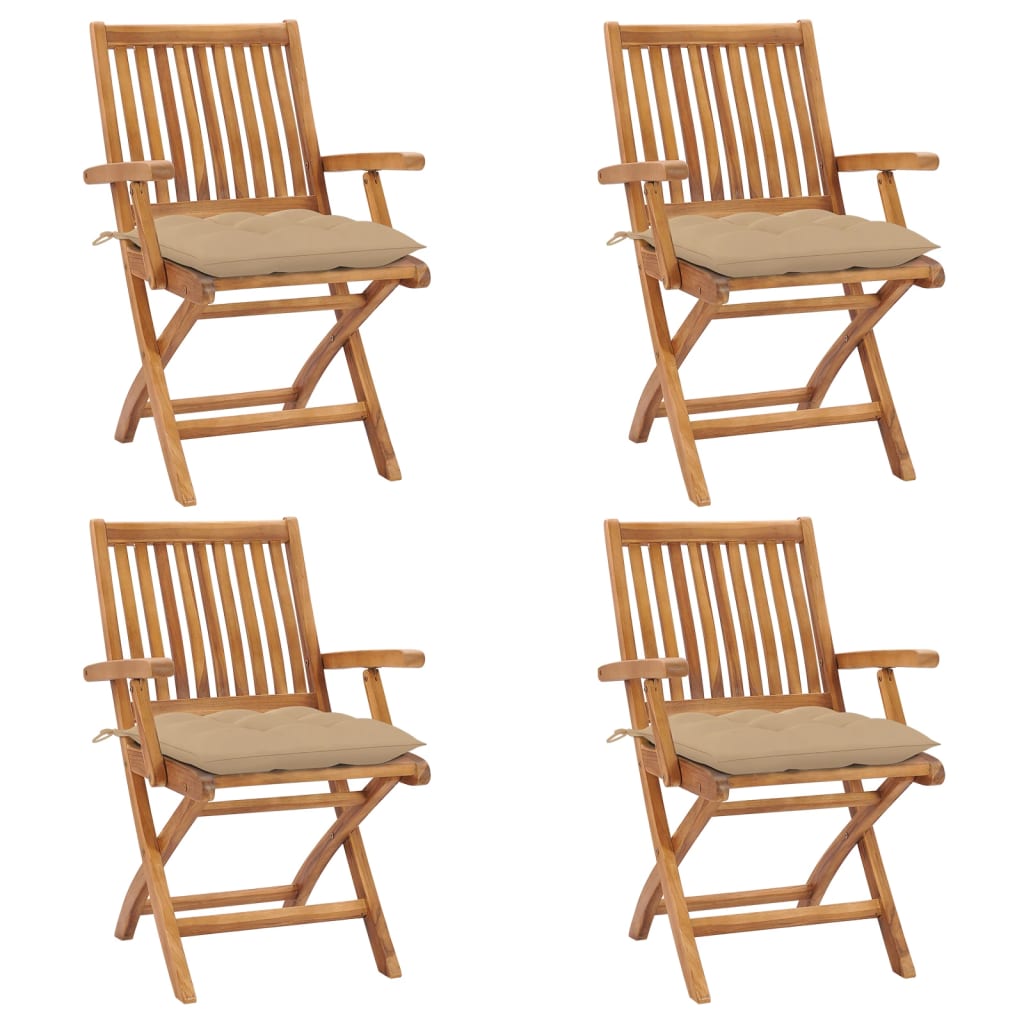 vidaXL Skládací zahradní židle s poduškami 4 ks masivní teak