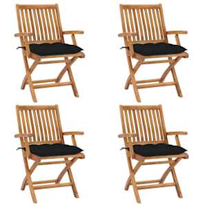 Zložljivi vrtni stoli z blazinami 4 kosi trdna tikovina