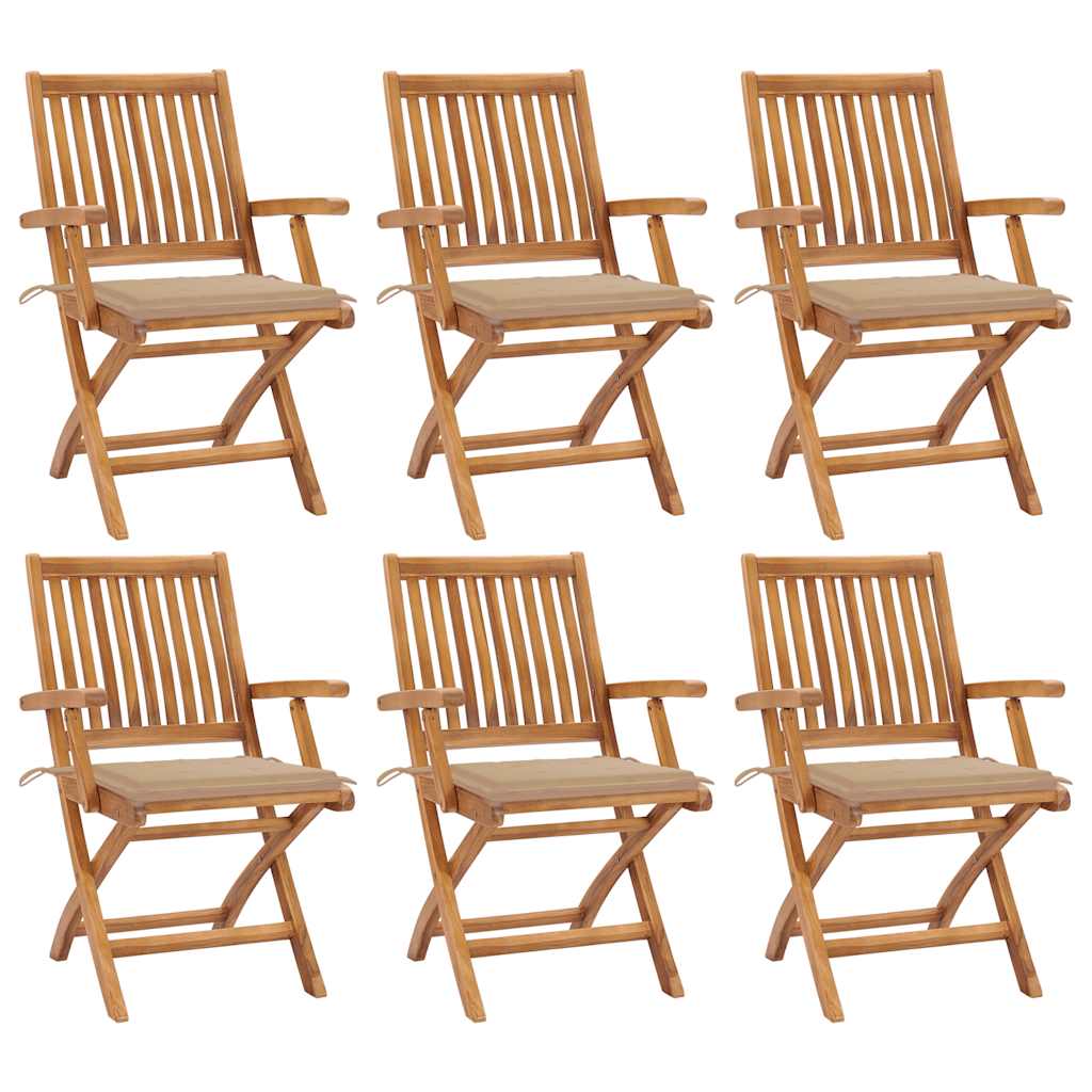 vidaXL Skládací zahradní židle s poduškami 6 ks masivní teak