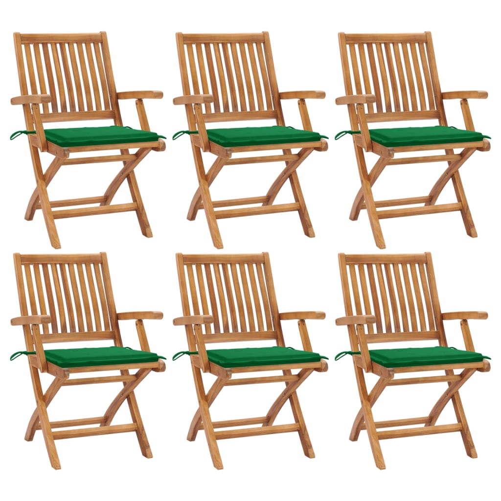 6 db összecsukható tömör tíkfa kerti szék párnával 