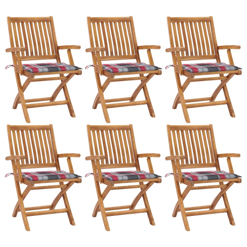 Chaises pliables de jardin avec coussins 6 pcs Bois de teck