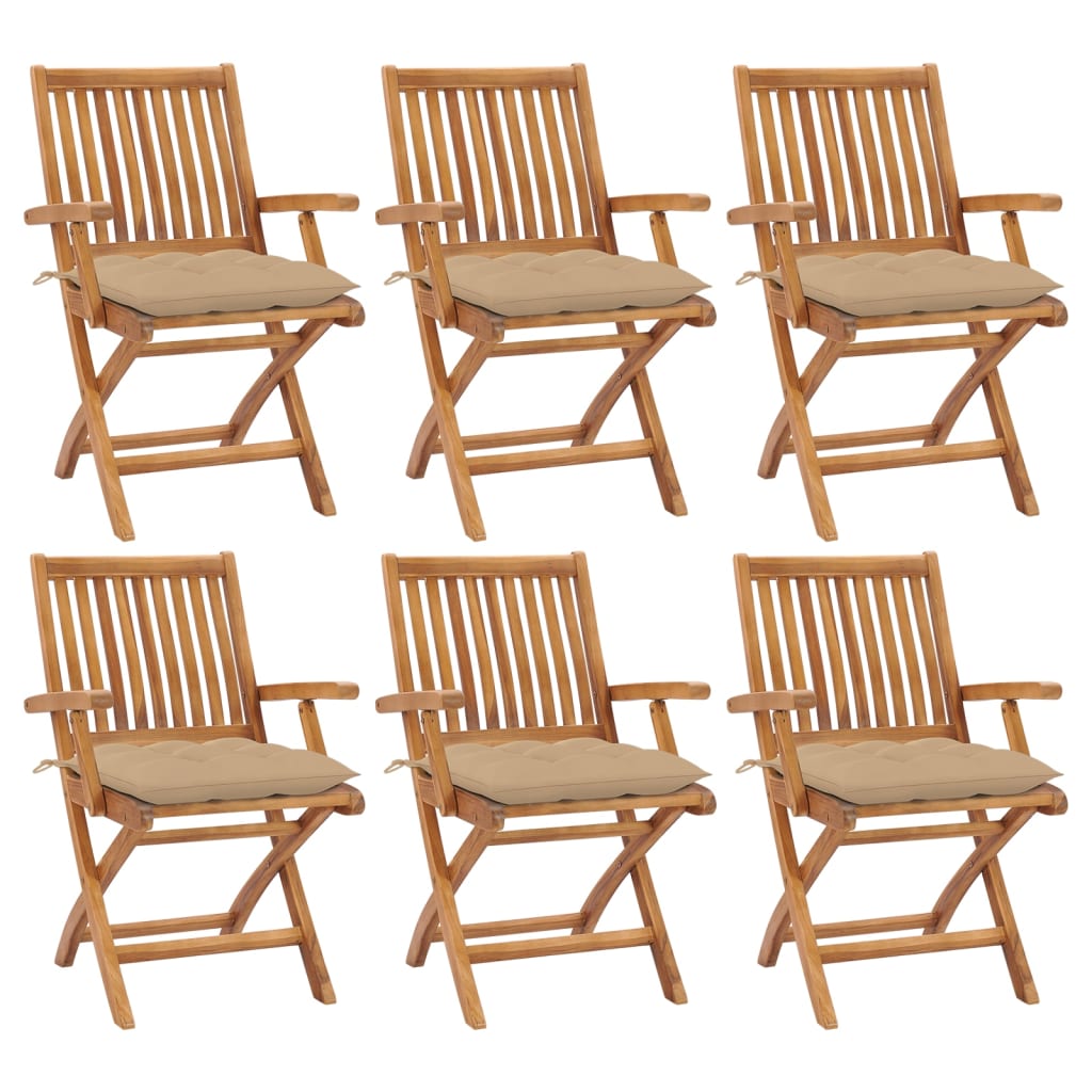 vidaXL Skládací zahradní židle s poduškami 6 ks masivní teak