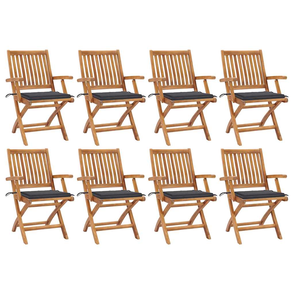 Chaises pliables de jardin avec coussins 8 pcs Teck solide