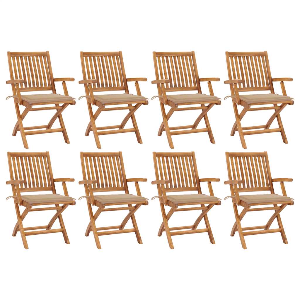 vidaXL Skládací zahradní židle s poduškami 8 ks masivní teak