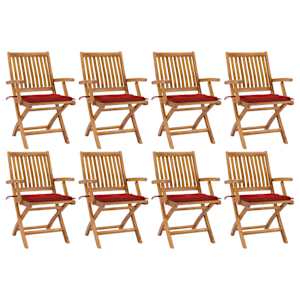 Zložljivi vrtni stoli z blazinami 8 kosov trdna tikovina