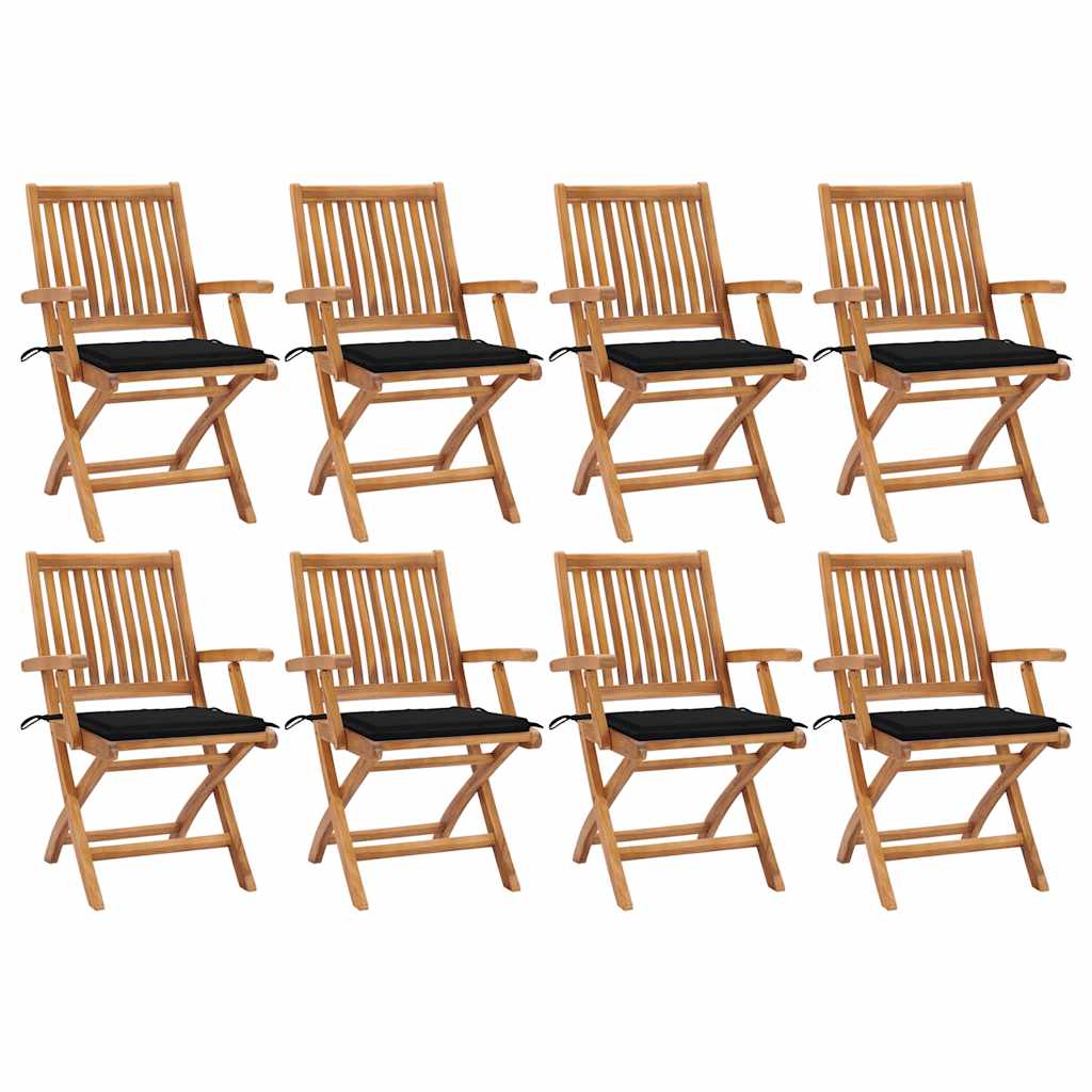Chaises pliables de jardin avec coussins 8 pcs Teck solide