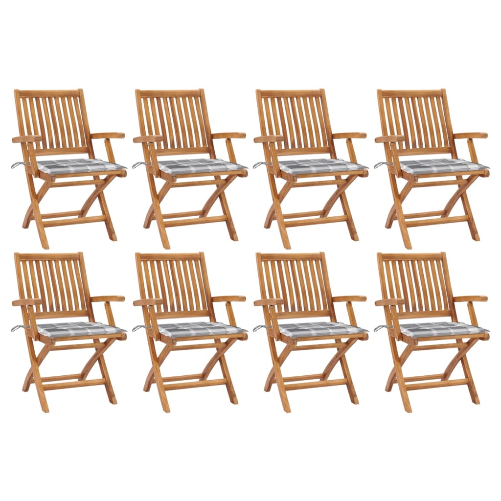vidaXL Klappbare Gartenstühle mit Kissen 8 Stk. Massivholz Teak