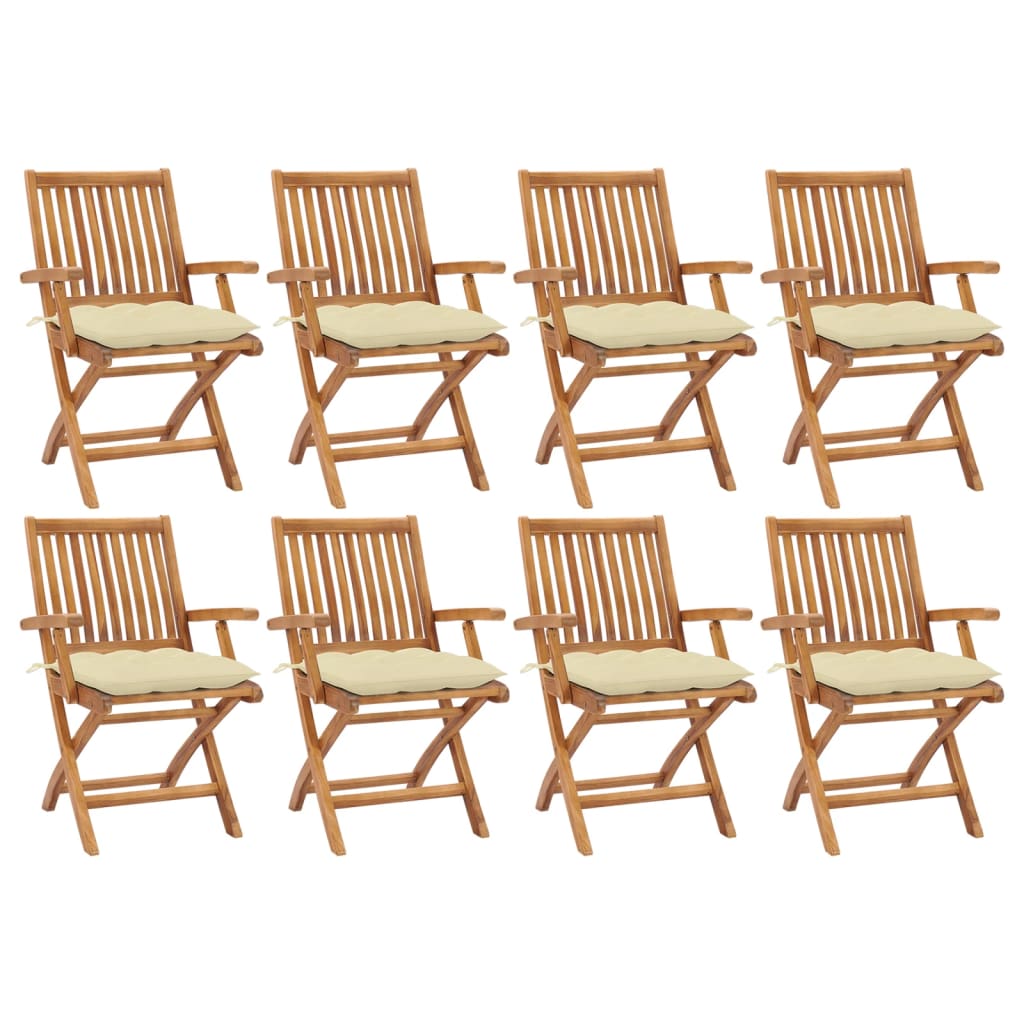 vidaXL Klappbare Gartenstühle mit Kissen 8 Stk. Massivholz Teak