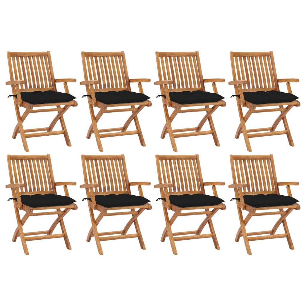 vidaXL Klappbare Gartenstühle mit Kissen 8 Stk. Massivholz Teak