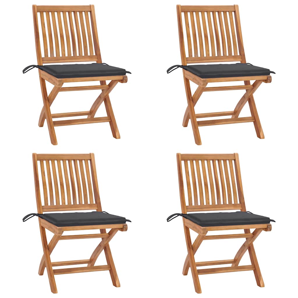 Chaises pliables de jardin avec coussins 4 pcs Teck solide