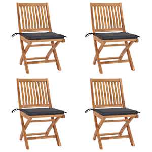 Zložljivi vrtni stoli z blazinami 4 kosi trdna tikovina