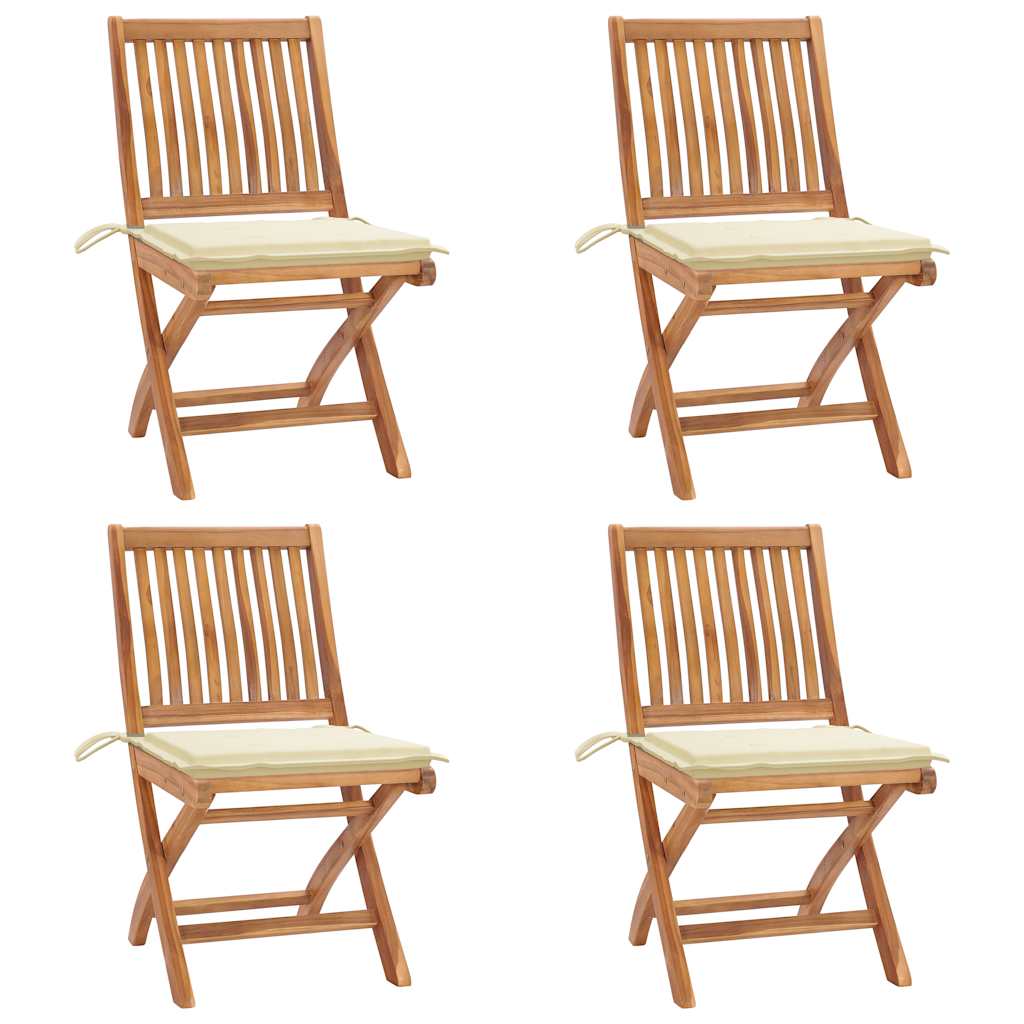 Chaises pliables de jardin avec coussins 4 pcs Teck solide