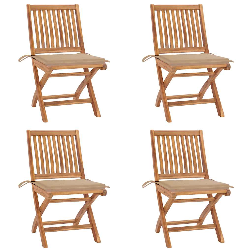 Chaises pliables de jardin avec coussins 4 pcs Teck solide
