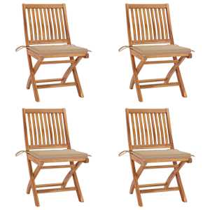 Zložljivi vrtni stoli z blazinami 4 kosi trdna tikovina