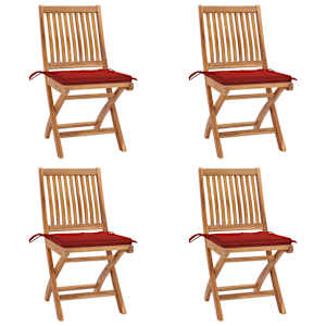 Zložljivi vrtni stoli z blazinami 4 kosi trdna tikovina